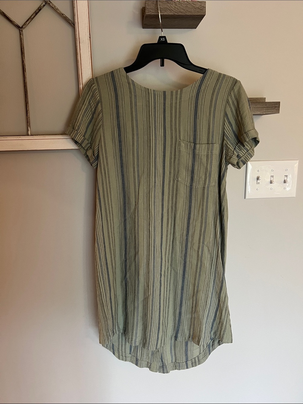 🫒Linen Blend Striped Short Sleeve Shift Dress🫒